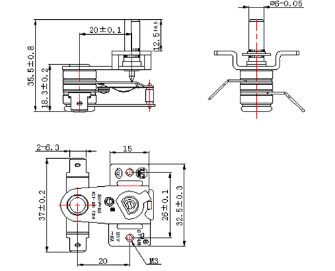 Reihen-justierbarer bimetallischer Thermostat Bimetall Wechselstroms thermische Schutz-250V 16A KST